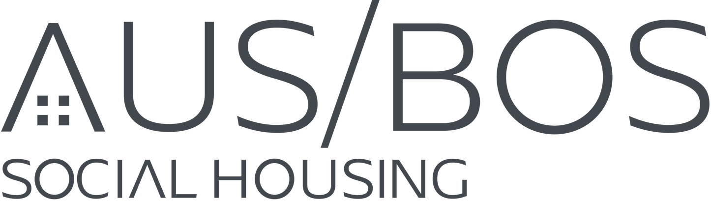 Black and white AUS/BOS Social Housing logo